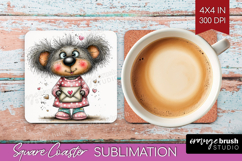 Valentine Square Coaster - Whimsical Animal Coaster PNG Product Image 1