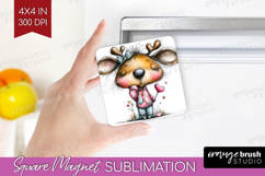Valentine Magnet Sublimation - Whimsical Animal Square PNG Product Image 1