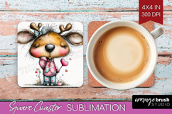 Valentine Square Coaster - Whimsical Animal Coaster PNG Product Image 1