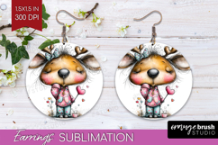Valentine Round Earrings - Whimsical Animal PNG Sublimation Product Image 1