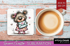 Valentine Square Coaster - Whimsical Animal Coaster PNG Product Image 1