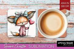 Valentine Square Coaster - Whimsical Animal Coaster PNG Product Image 1