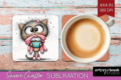 Valentine Square Coaster - Whimsical Animal Coaster PNG Product Image 1