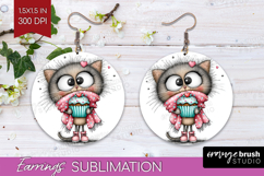 Valentine Round Earrings - Whimsical Animal PNG Sublimation Product Image 1