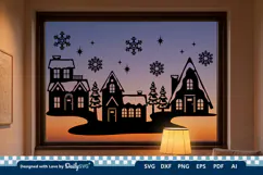 Winter Village Decal SVG | Snowy Christmas Scene Cut File Product Image 3