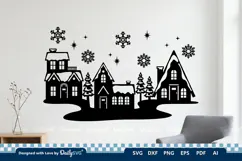 Winter Village Decal SVG | Snowy Christmas Scene Cut File Product Image 2