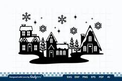 Winter Village Decal SVG | Snowy Christmas Scene Cut File Product Image 1