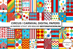 Circus Digital Papers Carnival Tent Stripes Digital Papers Product Image 1