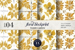 Gold Retro Floral Block Print | Geometric Floral Pattern Product Image 1