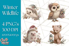Snowy Forest Animals Clipart PNG, Holiday Woodland Art Product Image 1