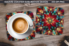 Poinsettias Coaster Sublimation, Christmas Coaster PNG Product Image 1