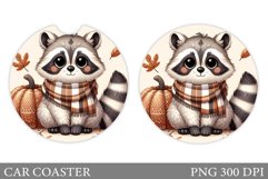 Fall Raccoon Car Coaster. Fall Car Coaster Sublimation Product Image 1