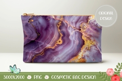 Gold Glitter Cosmetic Bag Print, Purple Marble Cosmetic Bag Product Image 1