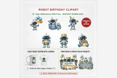 Robot Birthday Clipart | 10 PNG Files | Cute Robot Party Product Image 3