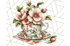 Vintage Floral Teacup Clipart PNG, Blooming Teacups Clip Art Product Image 2