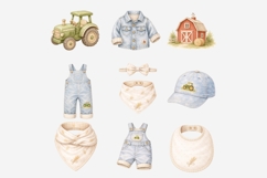 Watercolor Farm Baby Denim Clipart | 18 PNG Baby Clothes Product Image 3