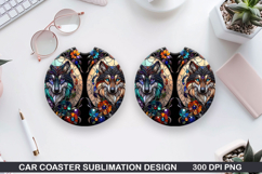 Foxes Wolves Car Coaster Sublimation| Foxes Coaster PNG Product Image 1