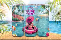 Glow on girl in beach with swimming ring Tumbler Wrap PNG Su Product Image 1