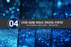 Cyan Glow Bokeh Digital Paper Product Image 1