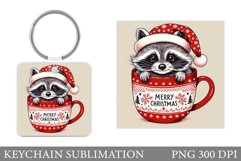 Cute Raccoon Keychain Design. Raccoon Christmas Keychain Product Image 1