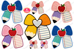 Teacher Pencil Paper Bow PNG, faux yarn CUSTOM Name Teacher Product Image 1