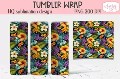Summer Tropical flowers tumbler wrap PNG for sublimation Product Image 2