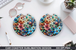 Flowers Car Coaster Sublimation| Christmas Coaster PNG Product Image 1