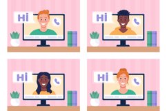 Making video call at home flat color vector illustrations Product Image 1