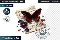 Dark Academia PNG, Gothic Butterfly Clipart Moody ephemera Product Image 1