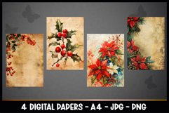 4 Vintage Christmas Floral Digital Papers I Junk Journal Product Image 2