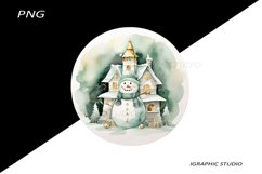 Green Snowman Clipart, Gold and Emerald Chistmas Clipart Product Image 1