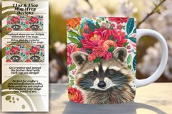 11oz/15oz Mug Wrap: Vibrant Raccoon &amp; Flowers Design Product Image 1