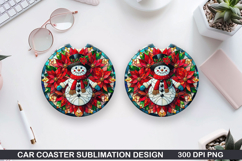 Snowman Car Coaster Sublimation|Christmas Coaster PNG Design Product Image 1