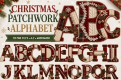 Christmas Patchwork Alphabet PNG, Plaid Fabric Letter Product Image 1