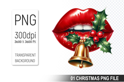 Christmas lips Clipart PNG Design, Digital Download File Product Image 1