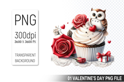 Cupcake With Owl, Valentine&#039;s Digital Clipart PNG File Product Image 1