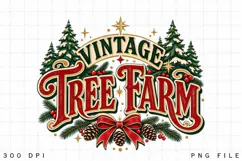 Vintage Tree Farm Christmas PNG - Retro Pines & Ribbon Product Image 3