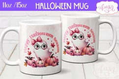 Happy Halloween mug wrap sublimation PNG, Pink Halloween mug Product Image 1