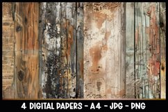 4 Vintage Wood Digital Papers I Junk Journal Pages Product Image 1