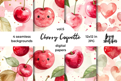 Cherry Coquette Digital Paper Cute Floral Seamless Pattern Product Image 1