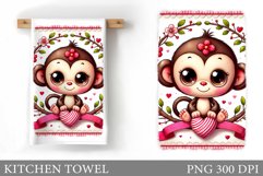 Cute Monkey Kitchen Towel. Valentines Kitchen Towel Design Product Image 1