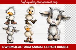 4 Whimsical Farm Animal Clipart | Cute Farm Animals PNG Set Product Image 1
