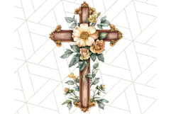 Faith Cross PNG with Flowers, Watercolor Religious Art Print Product Image 2