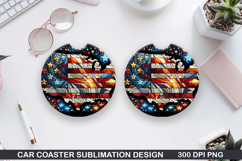 Flags Car Coaster Sublimation| 4th Of July Coaster PNG Product Image 1