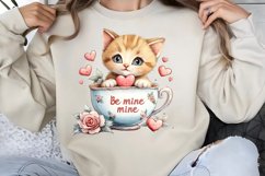 Watercolor Valentine Cat Love Clipart PNG Product Image 1