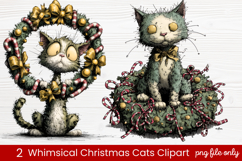 2 Whimsical Christmas Cats Clipart | Cute Festive Cat PNG Product Image 1