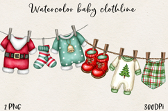 Watercolor Christmas Baby Clothesline Clipart PNG Product Image 20
