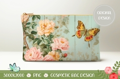 Pink Roses Cosmetic Bag PNG, Butterfly Cosmetic Bag Print Product Image 1
