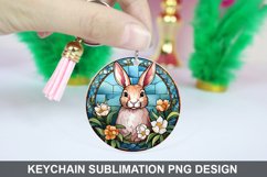 Bunny Round Keychain, Bunny Flowers Keychain Design Product Image 1