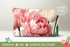 Pink Peony Cosmetic Bag PNG, Flowers Cosmetic Bag Print Product Image 1